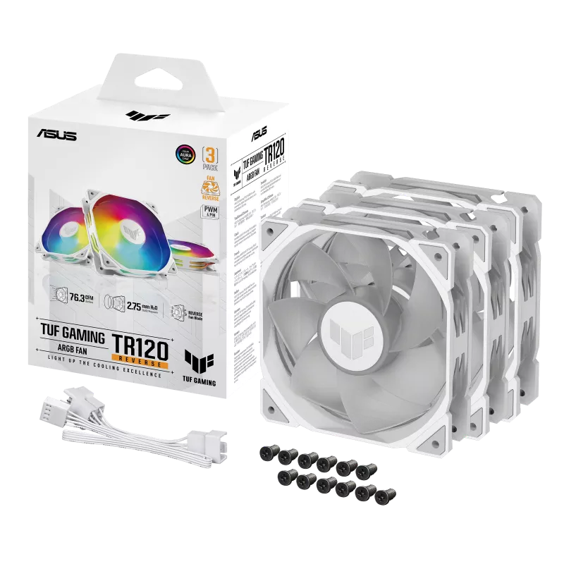 ASUS TUF Gaming TR120 ARGB Reverse Blade Fan. 120mm 3in1 Fan White ASUS TUF Gaming TR120 ARGB Reverse Blade Fan. 120mm 3in1 Fan White